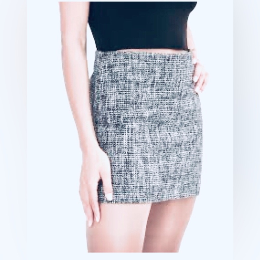 Topshop Black and White Tweed Mini Skirt